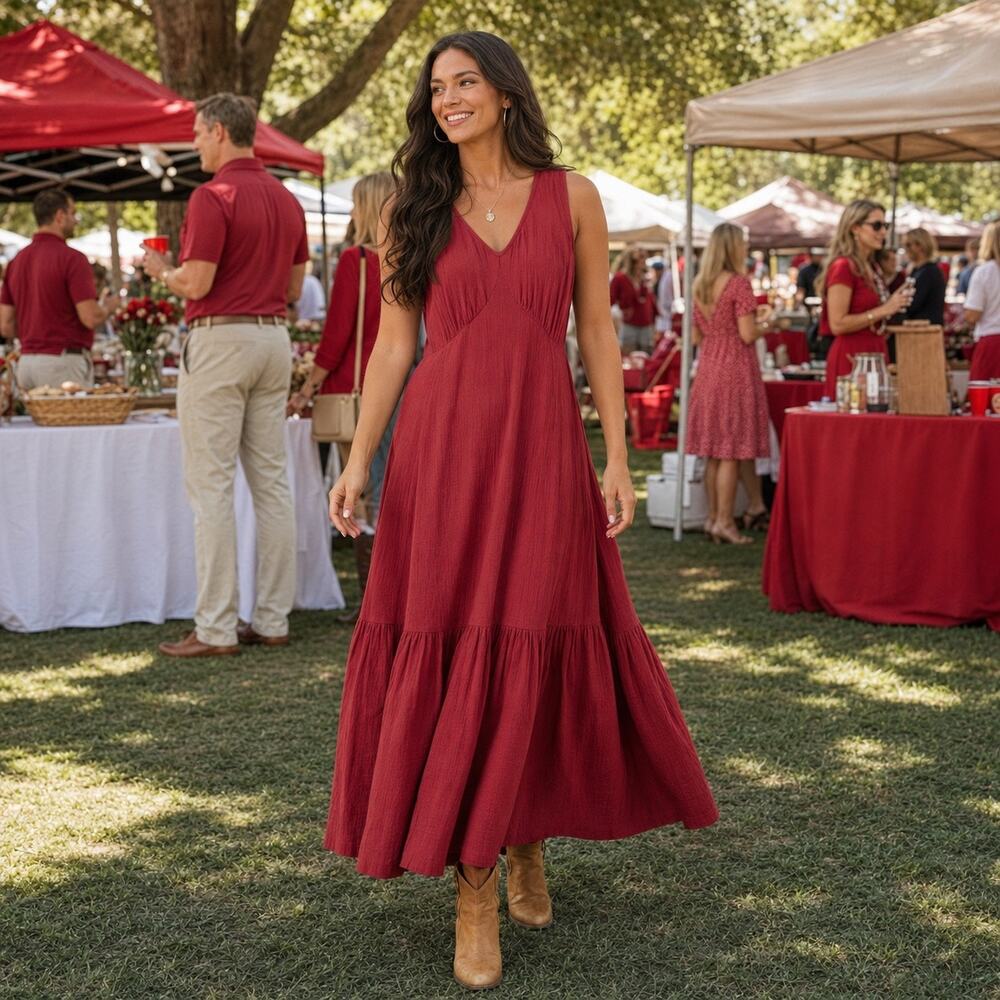 Pact Organic Cotton Double Gauze Beach To Brunch Midi Dress in Poppy Red Size XL